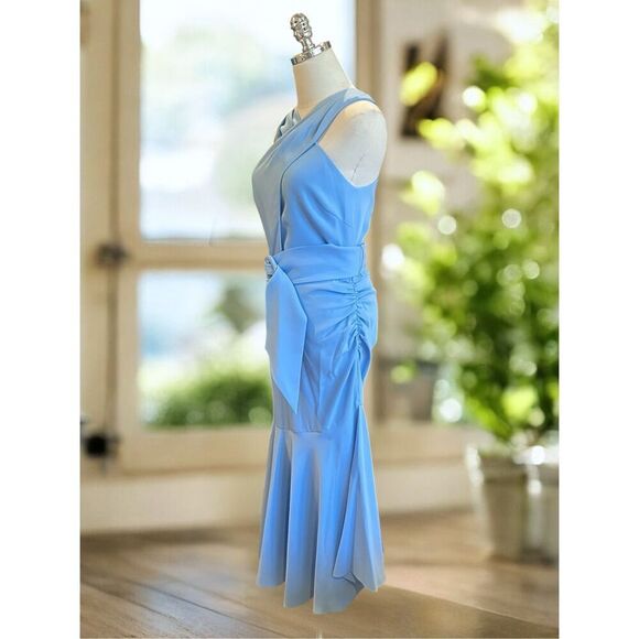 Sachin & Babi $495 Naomi Midi Dress NWT Size 4 Blue Halter Asymmetrical - Picture 6 of 10